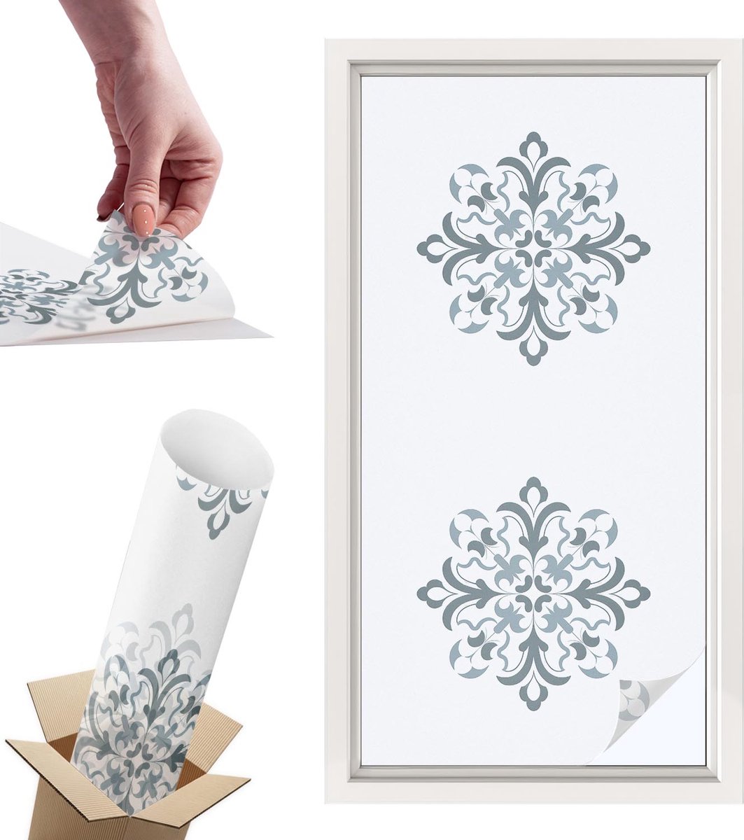 Tulup Raamfolie Anti inkijk - Klassiek ornament Privacy Folie Raam - 50x100 cm - Wit Anti inkijk Folie - Raamfolie Tegen inkijk Glas in Lood - Voor de slaapkamer, woonkamer en badkamer. - Raamfolie Zonwering