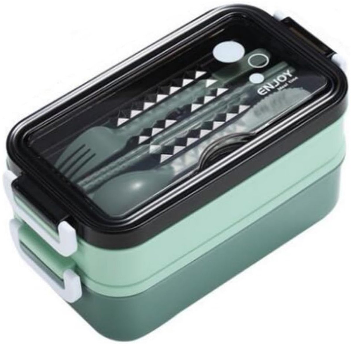 Roestvrijstalen lekvrije bento-lunchbox met 2 compartimenten - voedselcontainer met bestekset, BPA-vrij - groen