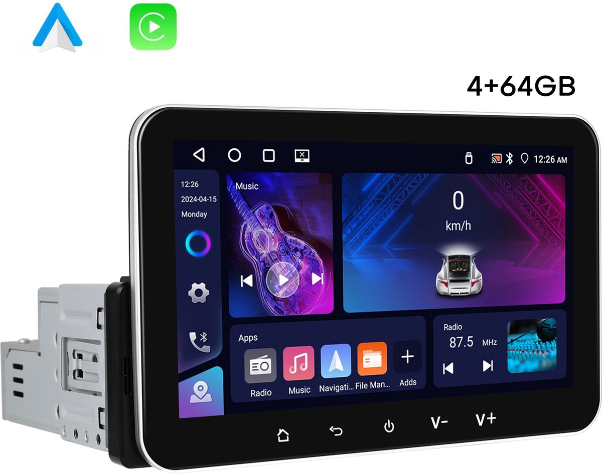 Boscer® 1Din Autoradio Universeel - Android 15 - 4+64GB - Apple Carplay & Android Auto (Draadloos) - 7 Inch IPS HD Touchscreen - Navigatiesysteem - Bluetooth, USB & MP5 - GPS - WIFI - Achteruitrijcamera & Microfoon - 2026 Model