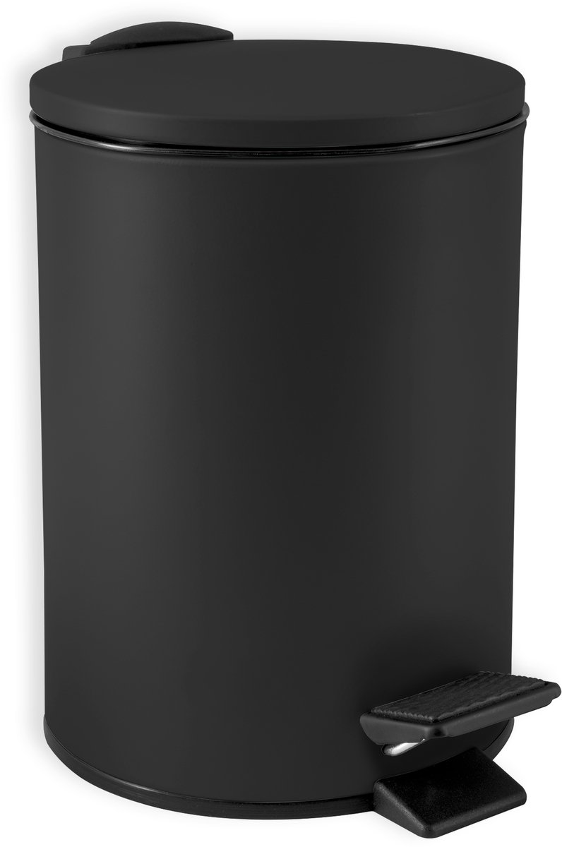 Spirella Pedaalemmer Cannes - zwart - 3L - metaal -17x25cm- soft-close - Pedaalemmers