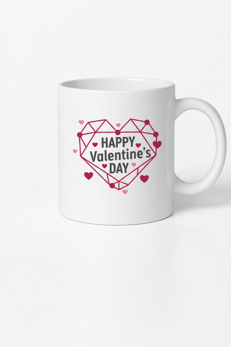 Valentijnsdag Mok Geometrisch Hart Design - Happy Valentine's Day Beker