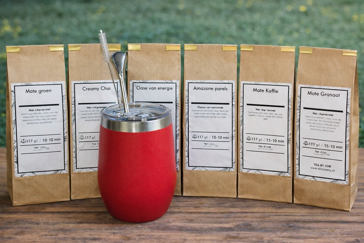 Maté Compleet starterspakket, compleet met populaire Yerba Kalebas, Bombilla en zes smaken heerlijke Maté