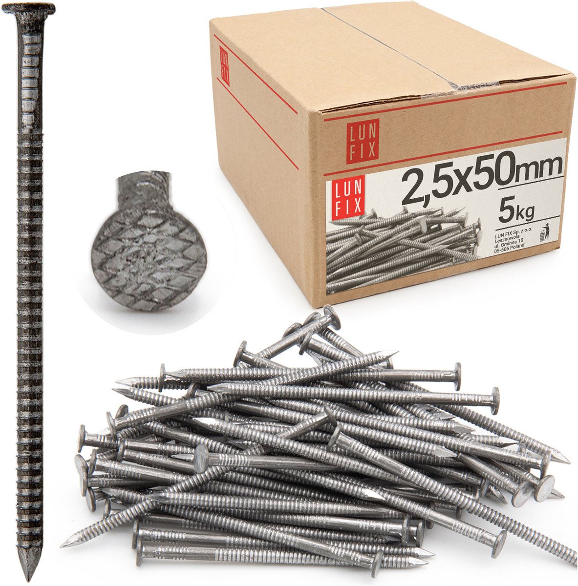 LUN FIX - Rillennagel 2,5 x 50 mm - 5kg (ca. 2350 stk.) - ongegalvaniseerde bouwspijker - houten spijkers voor bouwprojecten