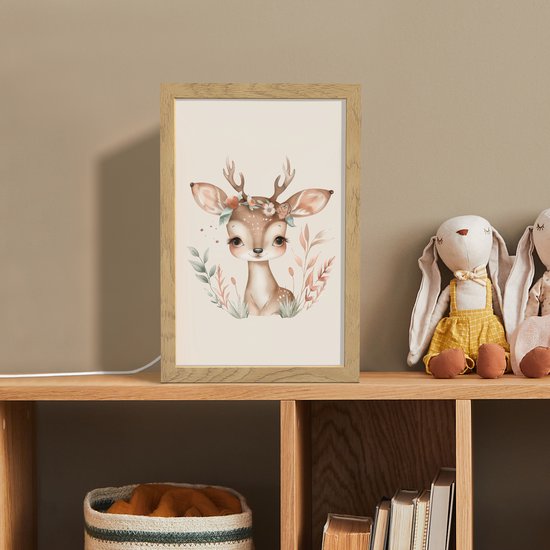 Nachtlampje 20x30 cm - Kinder lamp - Hert - Bohemian - Bloemen - Bosdieren - Tafellamp kinderkamer - Slaapkamer lamp - Bedlamp kinderen - Kinderlampje stopcontact - Wandlamp babykamer - Nachtlampjes van Merkloos — afbeelding 3