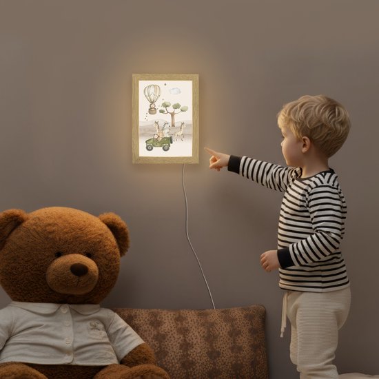 Nachtlampje 15x20 cm - Kinder lamp - Wilde dieren - Safari - Watercolor - Luchtballon - Tafellamp kinderkamer - Slaapkamer lamp - Bedlamp kinderen - Kinderlampje stopcontact - Wandlamp babykamer - Nachtlampjes van Merkloos — afbeelding 5