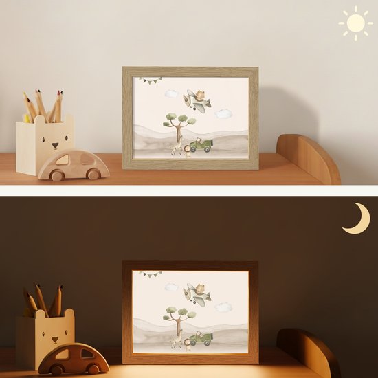 Nachtlampje 20x15 cm - Kinder lamp - Wilde dieren - Safari - Pastel kleuren - Watercolor - Vliegtuig - Tafellamp kinderkamer - Slaapkamer lamp - Bedlamp kinderen - Kinderlampje stopcontact - Wandlamp babykamer - Nachtlampjes van Merkloos — afbeelding 4