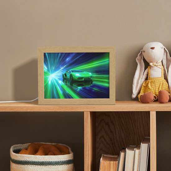 Nachtlampje 20x15 cm - Kinder lamp - Snelheid - Licht - Sportwagen - Groen - Tafellamp kinderkamer - Slaapkamer lamp - Bedlamp kinderen - Kinderlampje stopcontact - Wandlamp babykamer - Nachtlampjes van Merkloos — afbeelding 3