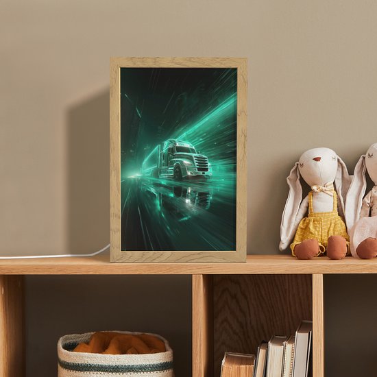 Nachtlampje 20x30 cm - Kinder lamp - Vrachtwagen - Snelheid - Groen - Neon - Tafellamp kinderkamer - Slaapkamer lamp - Bedlamp kinderen - Kinderlampje stopcontact - Wandlamp babykamer - Nachtlampjes van Merkloos — afbeelding 3