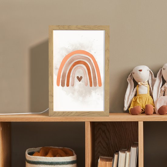 Nachtlampje 20x30 cm - Kinder lamp - Regenboog - Roze - Pastel kleuren - Hartje - Tafellamp kinderkamer - Slaapkamer lamp - Bedlamp kinderen - Kinderlampje stopcontact - Wandlamp babykamer - Nachtlampjes van Merkloos — afbeelding 3