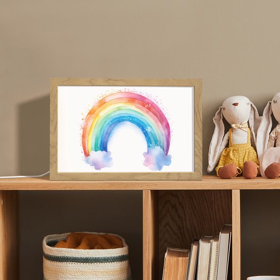 Nachtlampje 30x20 cm - Kinder lamp - Regenboog - Kinderen - Meisje - Tafellamp kinderkamer - Slaapkamer lamp - Bedlamp kinderen - Kinderlampje stopcontact - Wandlamp babykamer - Nachtlampjes van Merkloos — afbeelding 3