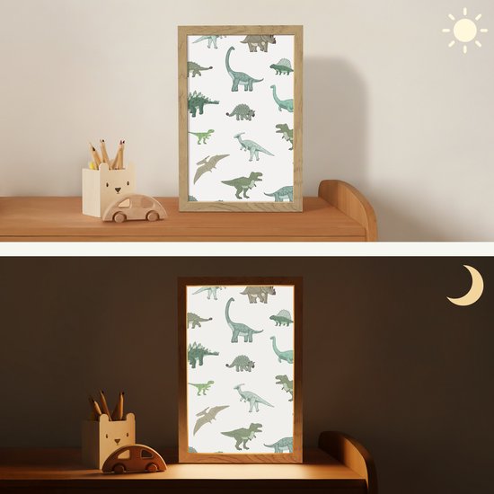 Nachtlampje 20x30 cm - Kinder lamp - Dino - Groen - Jongens - Dinosaurus - Blauw - Tafellamp kinderkamer - Slaapkamer lamp - Bedlamp kinderen - Kinderlampje stopcontact - Wandlamp babykamer - Nachtlampjes van Merkloos — afbeelding 4