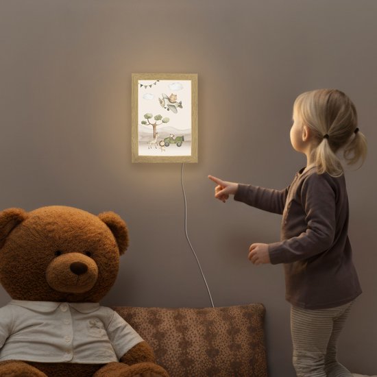 Nachtlampje 15x20 cm - Kinder lamp - Wilde dieren - Safari - Pastel kleuren - Watercolor - Vliegtuig - Tafellamp kinderkamer - Slaapkamer lamp - Bedlamp kinderen - Kinderlampje stopcontact - Wandlamp babykamer - Nachtlampjes van Merkloos — afbeelding 5