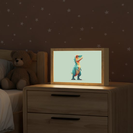 Nachtlampje 30x20 cm - Kinder lamp - Cartoon - Dino - Oranje - Stekels - Tafellamp kinderkamer - Slaapkamer lamp - Bedlamp kinderen - Kinderlampje stopcontact - Wandlamp babykamer - Nachtlampjes van Merkloos — afbeelding 2
