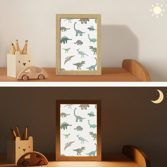 Nachtlampje 15x20 cm - Kinder lampje - Dino - Groen - Jongens - Dinosaurus - Blauw - Tafellamp kinderkamer - Slaapkamer lamp - Bedlamp kinderen - Kinderlampje stopcontact - Wandlamp babykamer - Nachtlampjes van Merkloos — afbeelding 4