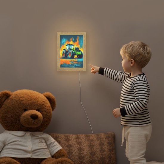 Nachtlampje 15x20 cm - Kinder lamp - Abstract - Tractor - Groen - Tafellamp kinderkamer - Slaapkamer lamp - Bedlamp kinderen - Kinderlampje stopcontact - Wandlamp babykamer - Nachtlampjes van Merkloos — afbeelding 5