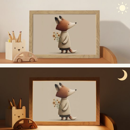 Nachtlampje 30x20 cm - Kinder lampje - Vos - Gele bloemen - Minimalistisch - Tafellamp kinderkamer - Slaapkamer lamp - Bedlamp kinderen - Kinderlampje stopcontact - Wandlamp babykamer - Nachtlampjes van OnlyWow — afbeelding 4