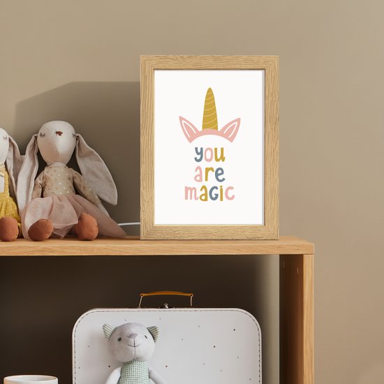 Nachtlampje 15x20 cm - Kinder lamp - Eenhoorn - Quote - Roze - 'You are magic' - Tafellamp kinderkamer - Slaapkamer lamp - Bedlamp kinderen - Kinderlampje stopcontact - Wandlamp babykamer - Nachtlampjes van QAZQA — afbeelding 3