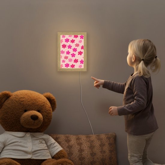 Nachtlampje 15x20 cm - Kinder lamp - Bloemen - Patroon - Roze - Tafellamp kinderkamer - Slaapkamer lamp - Bedlamp kinderen - Kinderlampje stopcontact - Wandlamp babykamer - Nachtlampjes van Merkloos — afbeelding 5