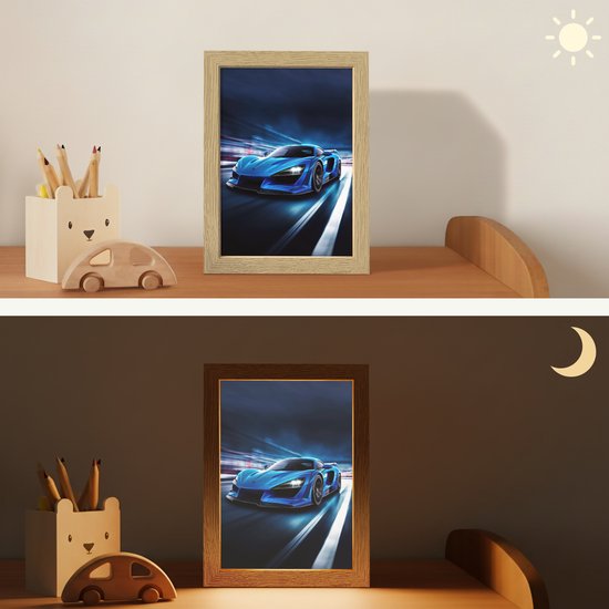 Nachtlampje 15x20 cm - Kinder lamp - Auto - Blauw - Jongens - Kind - Tafellamp kinderkamer - Slaapkamer lamp - Bedlamp kinderen - Kinderlampje stopcontact - Wandlamp babykamer - Nachtlampjes van Merkloos — afbeelding 4