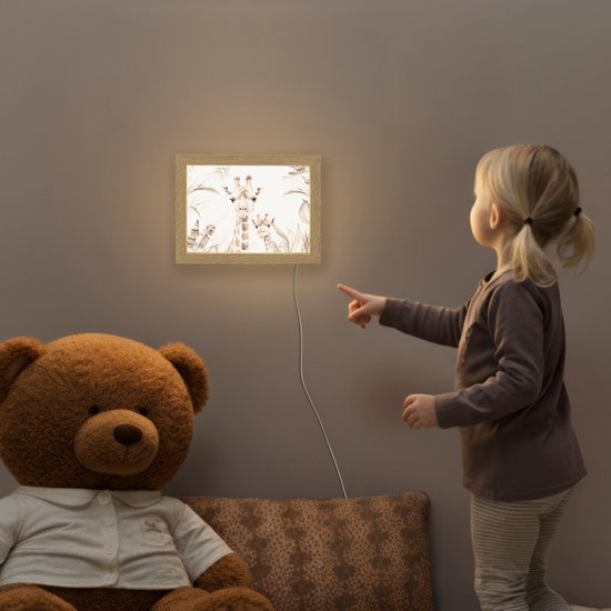Nachtlampje 20x15 cm - Kinder lampje - Giraffe - Jungle - Bruin - Kinderen - Tafellamp kinderkamer - Slaapkamer lamp - Bedlamp kinderen - Kinderlampje stopcontact - Wandlamp babykamer - Nachtlampjes van Merkloos — afbeelding 5