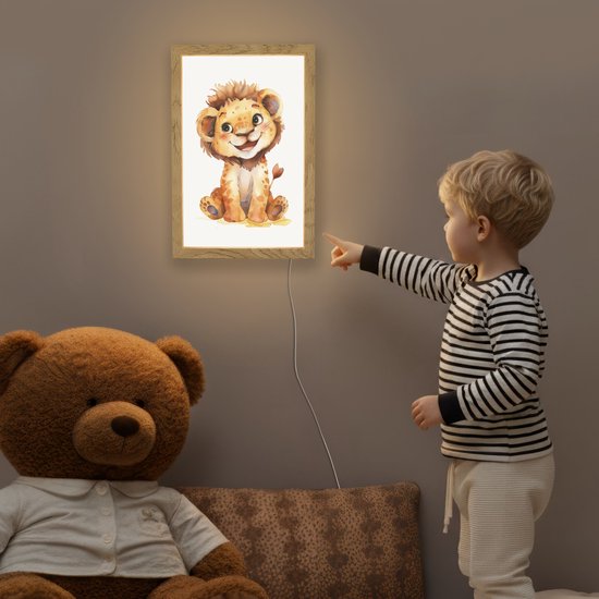 Nachtlampje 20x30 cm - Kinder lamp - Leeuw - Baby dier - Tafellamp kinderkamer - Slaapkamer lamp - Bedlamp kinderen - Kinderlampje stopcontact - Wandlamp babykamer - Nachtlampjes van Merkloos — afbeelding 5