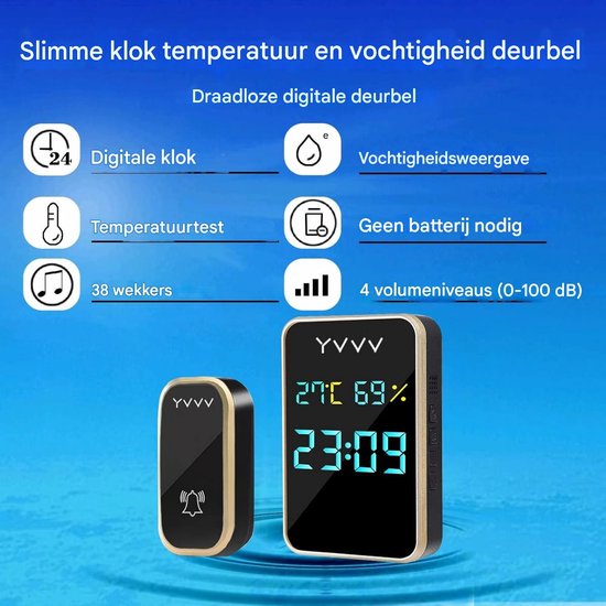 GELLDG Draadloze deurbel - Deurbelelektronica - 1 zender en 1 ontvanger - Geen batterijen nodig — afbeelding 2