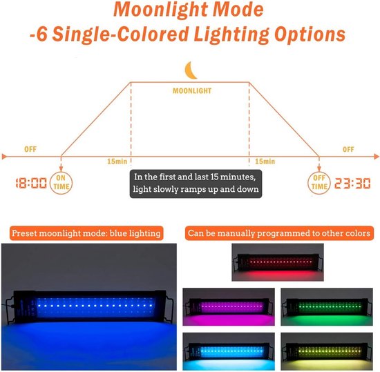 Hygger 20W Aquariumlamp, Aquarium LED-verlichting met dag-nacht dubbele timer, volledig spectrum LED, instelbare timerhelderheid, 9 kleuren aquariumlamp voor 45-60 cm zoetwatertanks Hygger 20W Aquariumlamp, Aquarium LED-verlichting met dag-nacht dubbele timer, volledig spectrum LED, instelbare timerhelderheid, 9 kleuren aquariumlamp voor 45-60 cm zoetwatertanks