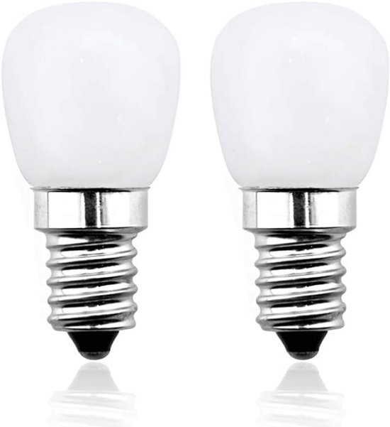Twee kleine, helderwitte LED-lampen met E14 fitting.
