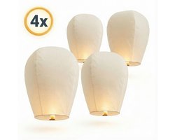 Dicadore – XXL - 4x Witte Wensballon 110 cm – Milieuvriendelijk – Vliegende Papieren Lantaarn – Herdenkingsballon & Alternatief voor Vuurwerk