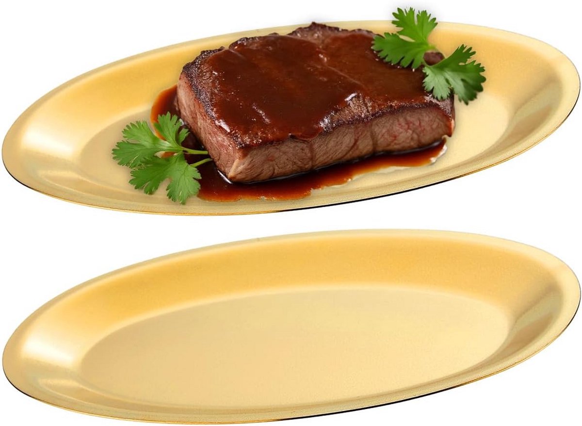 Set van 2 Ovale Platte Borden van RVS, 30x19cm, Ideaal voor Voorgerechten en Snacks
