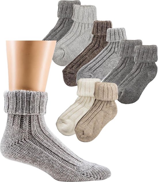 2 paar Noorse wollen sokken met antislip - Beige/Bruin | Wollen sokken