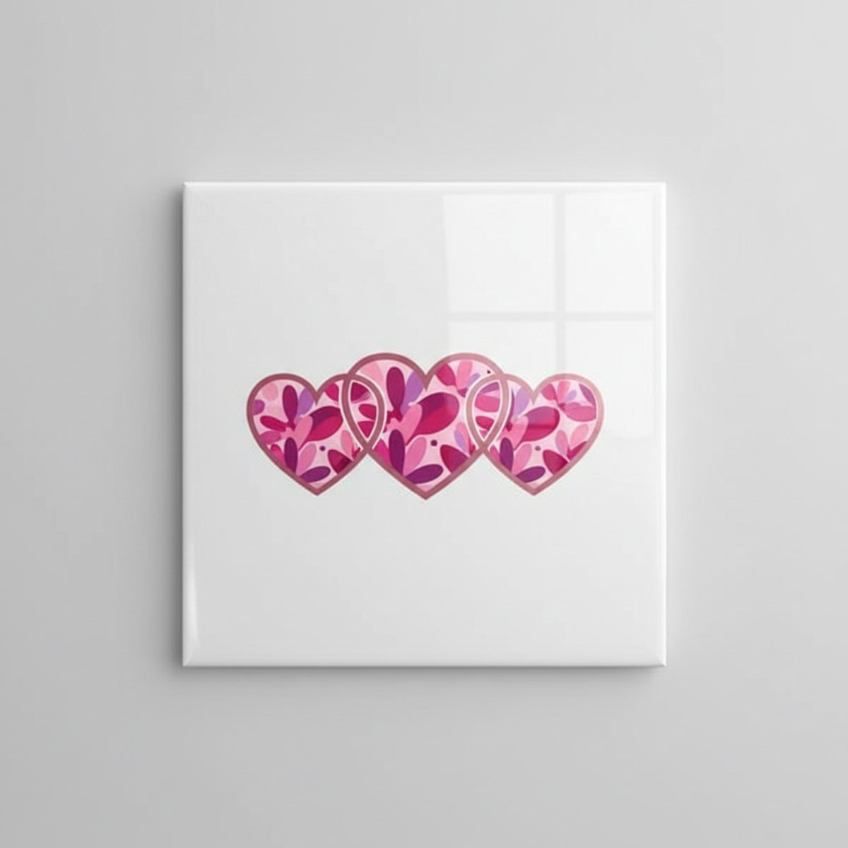 Drie Harten Liefde Keramische Tegel – Roze Romantische Wanddecoratie voor Thuis – 15 × 15