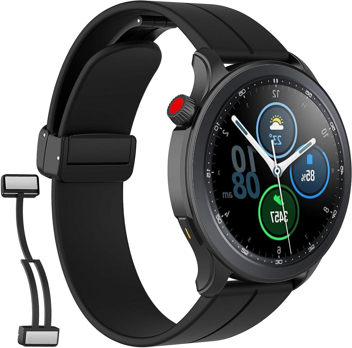 Siliconen armband voor smartwatches 22 mm zwart - D-magnetische gesp