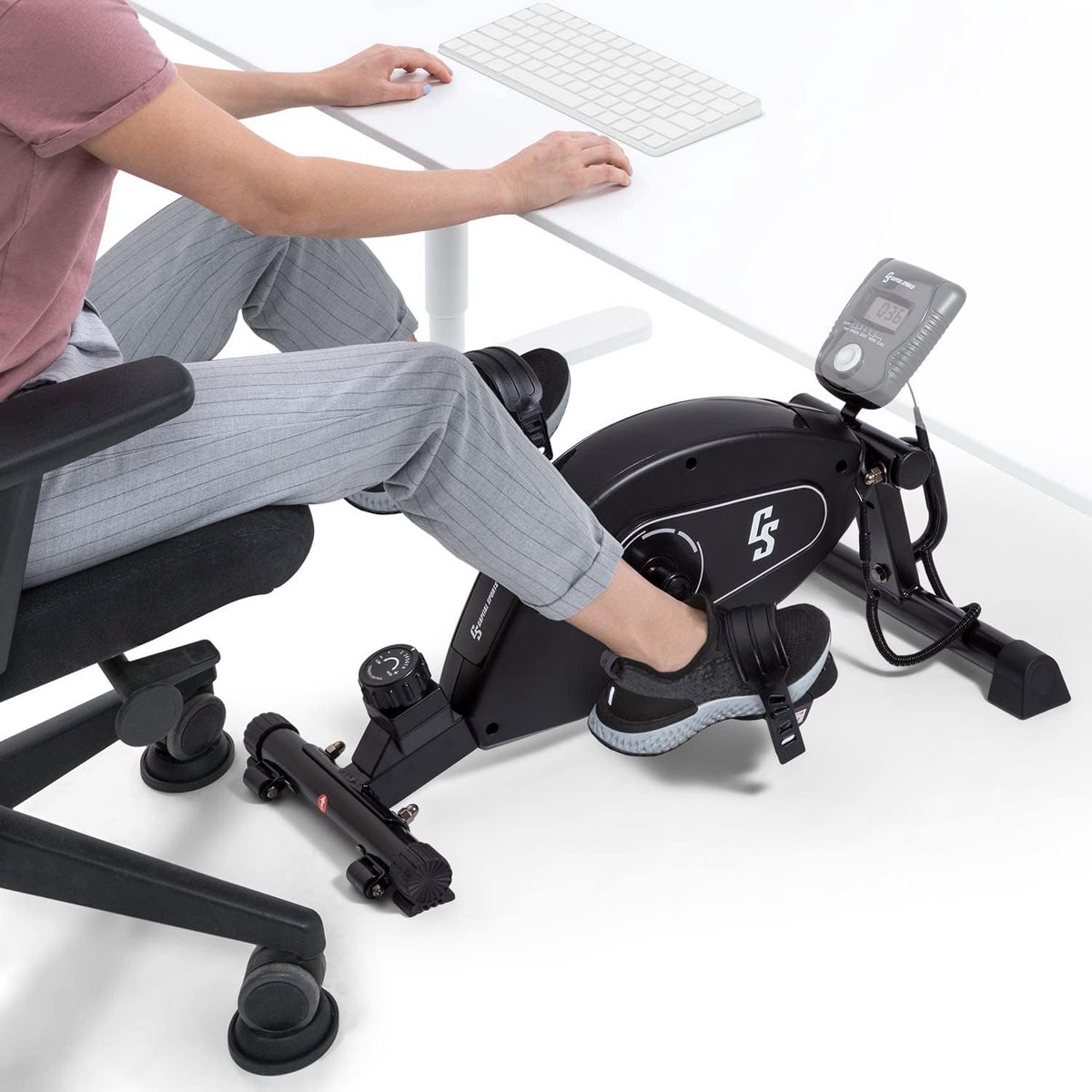 Stille Mini Hometrainer voor Thuis en Onder Bureau, Zittende Beentrainer met Instelbare Weerstand