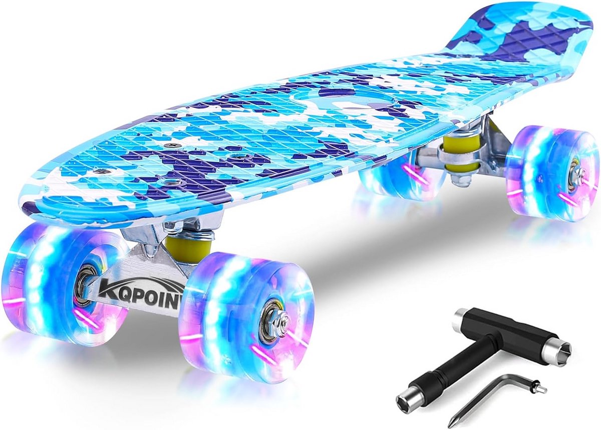 Compleet Skateboard Mini Cruiser 55 cm voor Kinderen Jongens Meisjes & Beginners met Knipperende Wielen