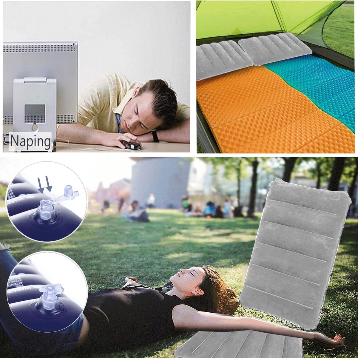 Opblaasbaar Kampeerkussen en Reiskussen - Comfortabel voor Auto, Strand en Outdoor - Set van 2