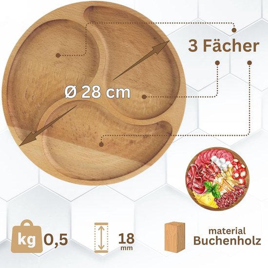 Keramische Voorgerecht Serveerschaal met Bamboe Dienblad voor Fruit, Noten, Desserts (Vier compartimenten met deksel