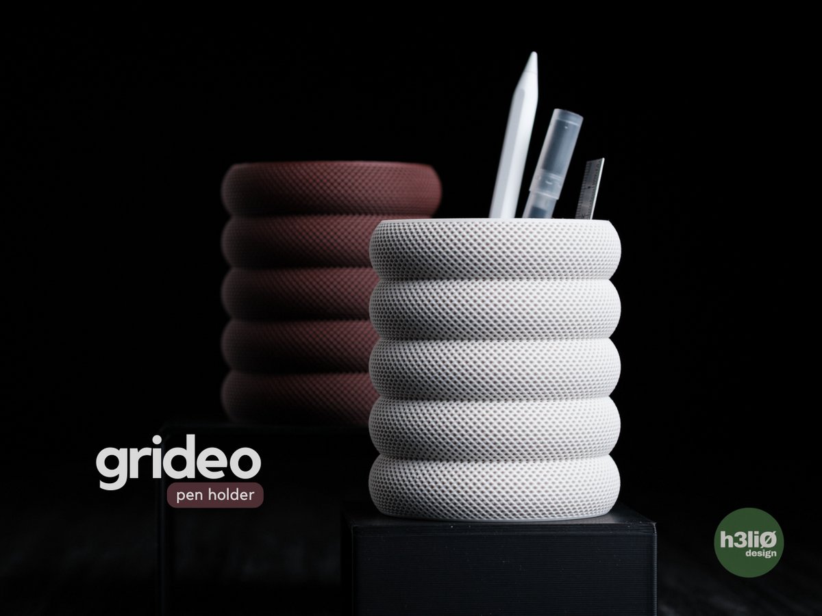 Pen Houder Grideo – Carbon-Fused PLA – Moderne Bureau Organizer – 8.7×10 cm – Minimalistisch Design Pothouder voor Pennen, Potloden & Stylus