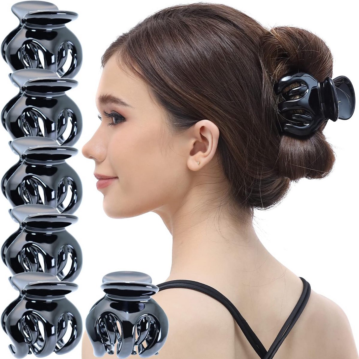 Set van 6 Sterke Zwarte Pompoen Haarclips met Anti-Slip Grip voor Dames