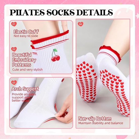 Antislip Sokken - Yoga Sokken - 6 Paar Pilates- en Yogasokken voor Dames - Schattige Antislip Sokken - Sportsokken voor Barre-Training van TOM\Html  
 — afbeelding 3