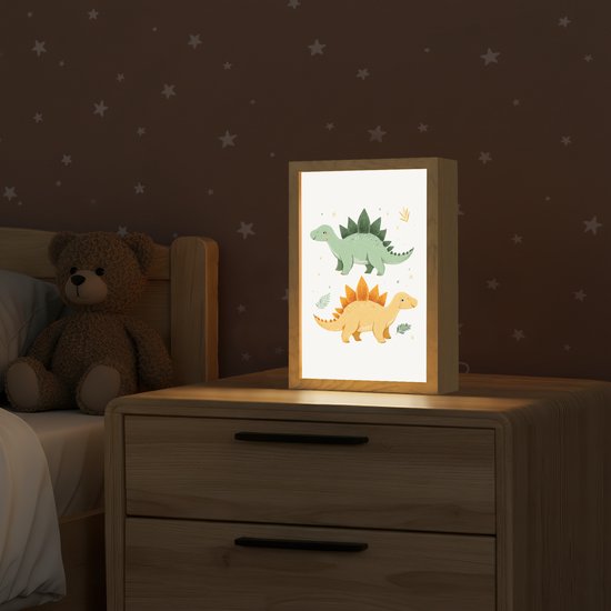 Nachtlampje 20x30 cm - Kinder lamp - Sterren - Stegosaurussen - Blaadjes - Groen - Tafellamp kinderkamer - Slaapkamer lamp - Bedlamp kinderen - Kinderlampje stopcontact - Wandlamp babykamer - Nachtlampjes van Walplus — afbeelding 2
