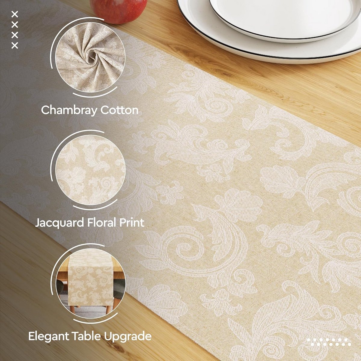 Tafelkleed Loper 240 cm Beige Bloemenprint Katoen Woondecoratie