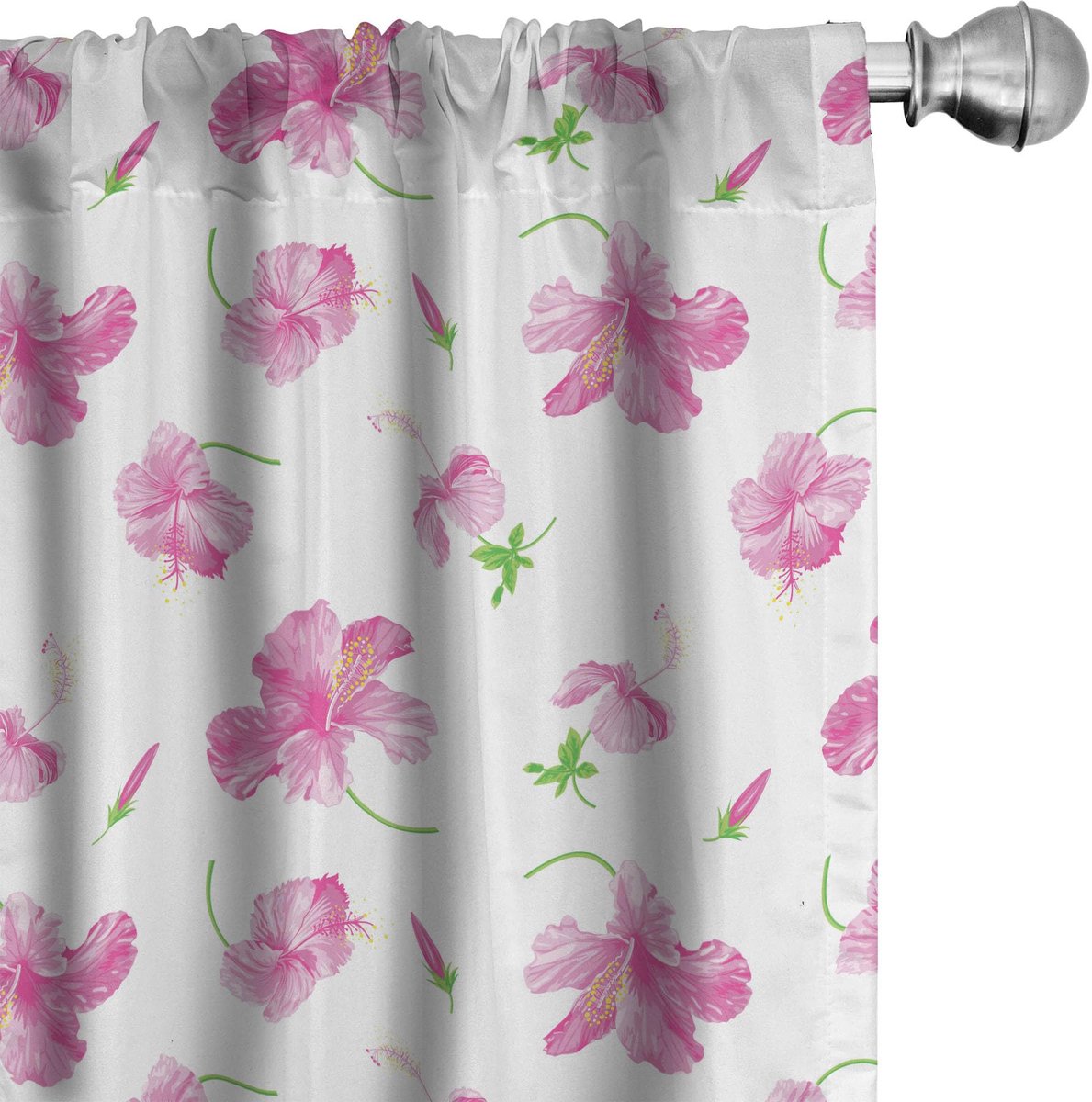 ABAKUHAUS Bloemen gordijnen – 2x75x225 cm – Microfaser – Roze/Wit