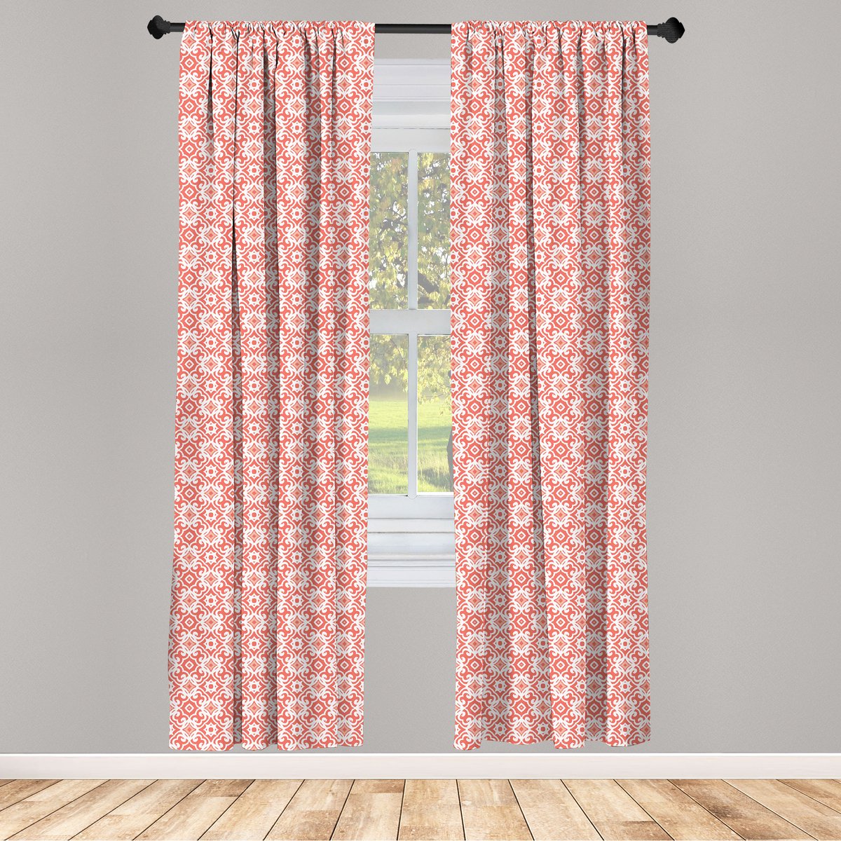 ABAKUHAUS koraal raamgordijnen – Vintage Art Deco – 2x75x245 cm – halfverduistering