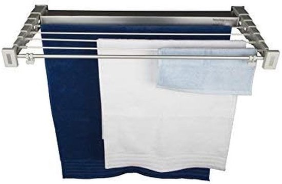 OUUTMEE Wanddroogrek roestvrij staal wanddroger uittrekbaar, voor en achter telescopisch bereik: 12 ~ 36 cm, met zeven trekstangen, draagvermogen 25 kg (zilver