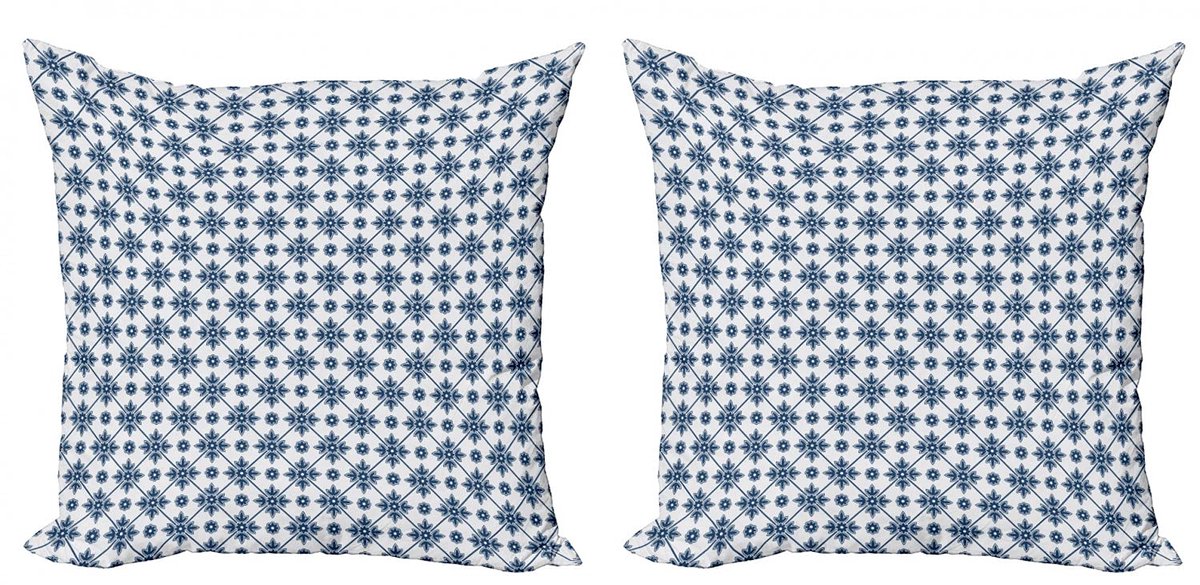 ABAKUHAUS Kussenhoes – 2x60x60 cm – Dubbelzijdig bedrukt – Bloemen Dunkelblau