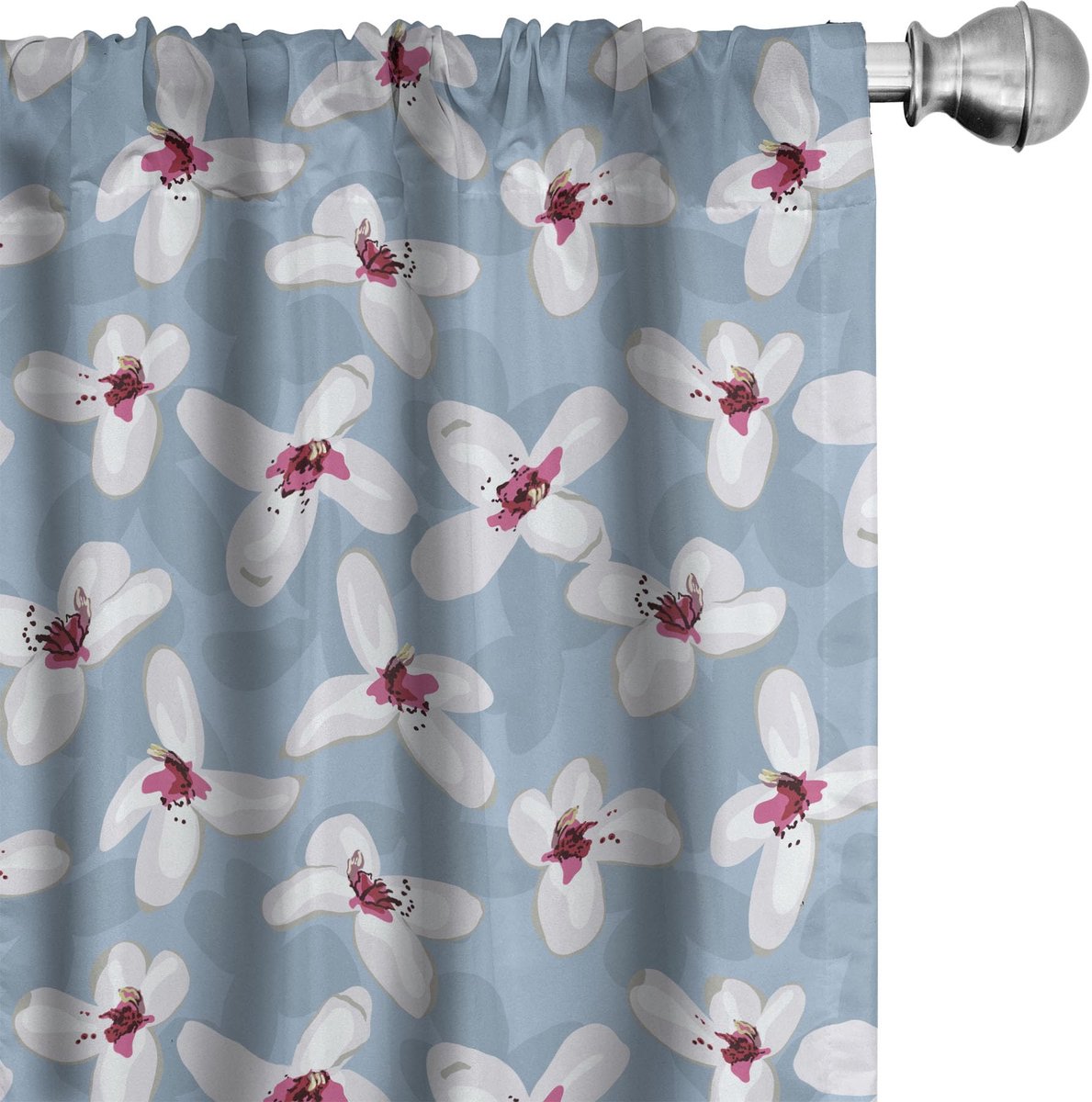 ABAKUHAUS Raamgordijnen – Bloemrijke Orchideeën – 2x75x175 cm – Mikrofaser Pale Sky Blue Multicolor