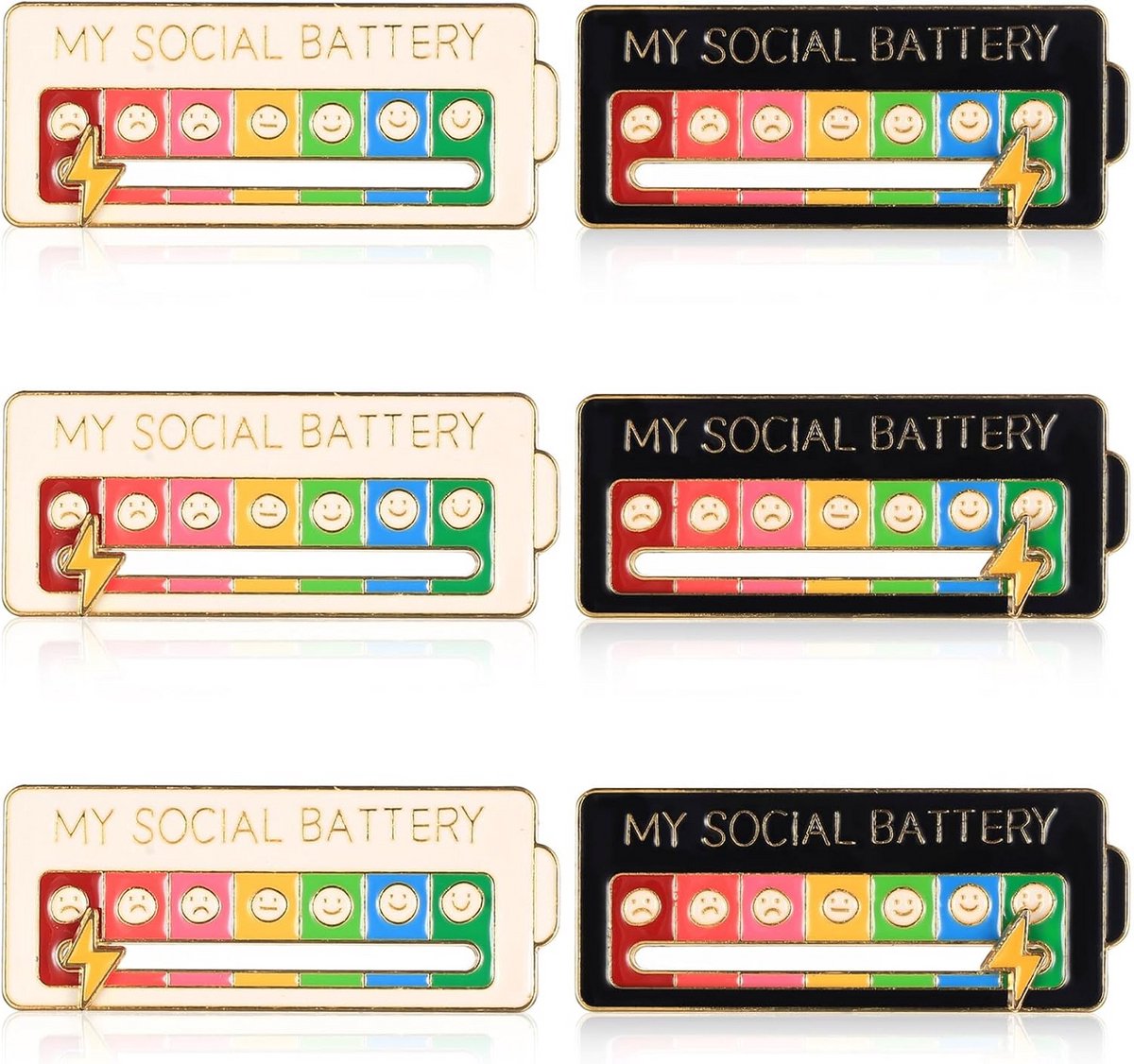 6x Interactieve Sociale Batterij Broche Pins - Stemming & Emotie Indicator Speldjes