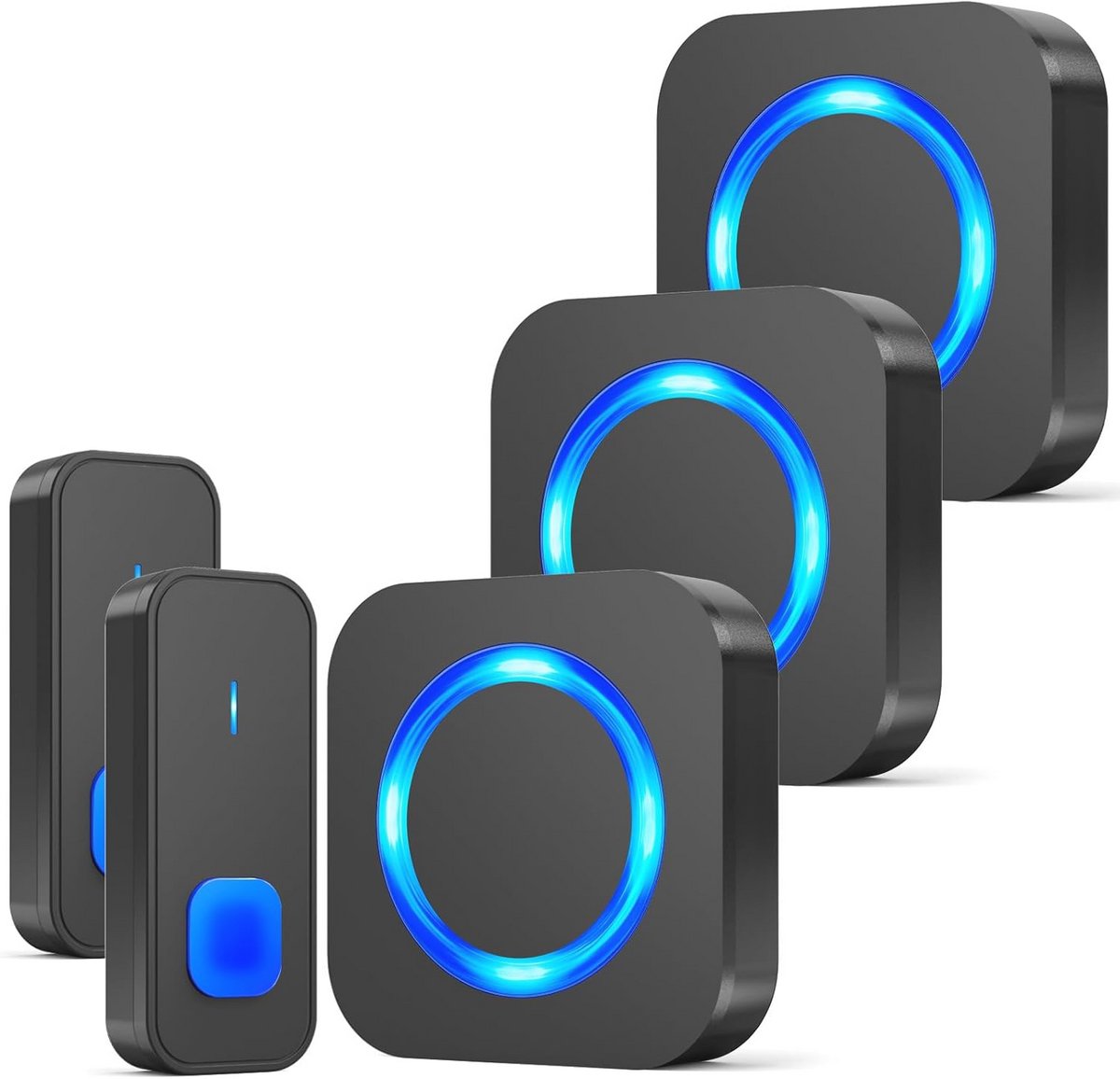 Waterdichte Draadloze Deurbelset met 2 Zenders en 3 Ontvangers - 400M Bereik, 55 Melodieën, 5 Volumes, Huisdeurbel met Batterij en LED-Display