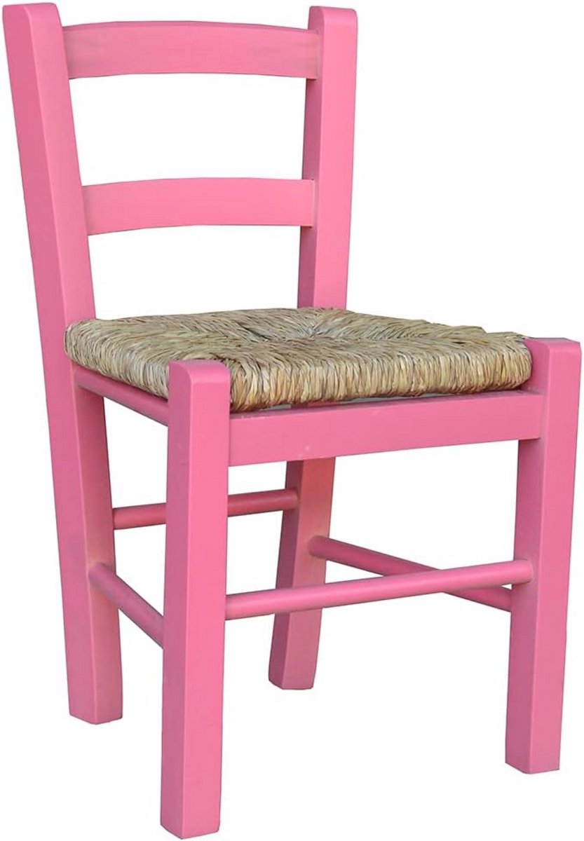 Houten Babystoel met Stro Zitting - Roze, Ergonomisch en Veilig